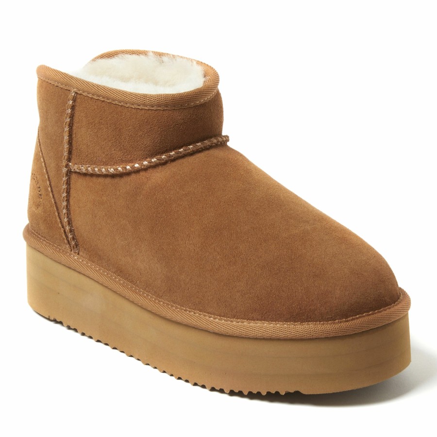 Women Dearfoams Slippers | Women'S Fireside By Dearfoams Kingston Genuine Shearling Platform Bootie