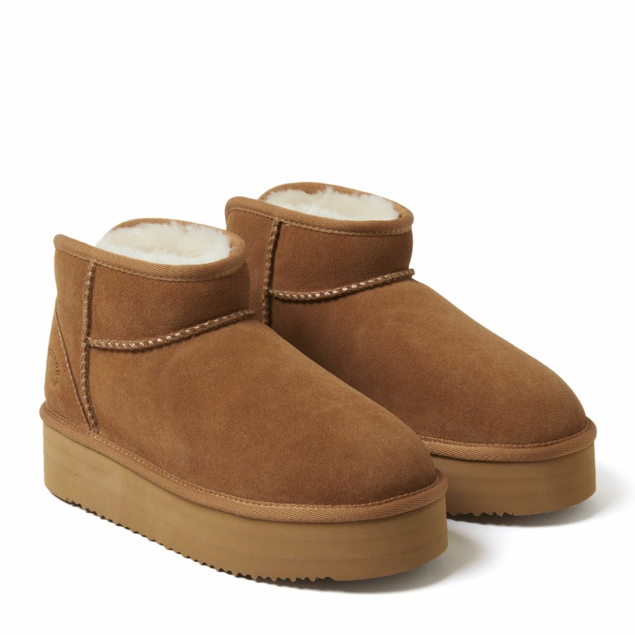 Women Dearfoams Slippers | Women'S Fireside By Dearfoams Kingston Genuine Shearling Platform Bootie