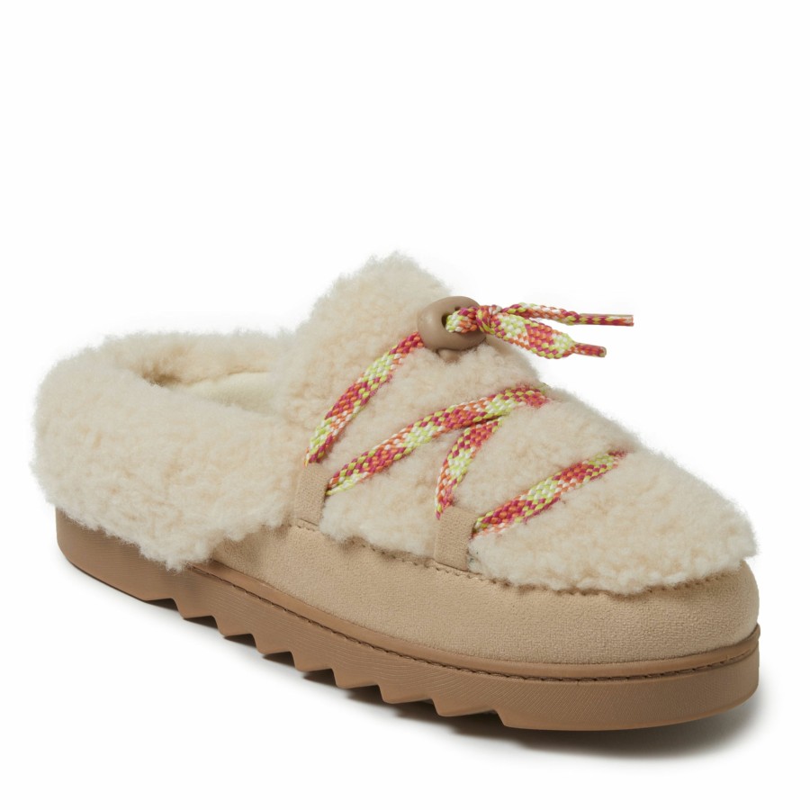 Women Dearfoams Clog & Scuff Slippers | Women'S Giselle Lace Up Teddy Clog