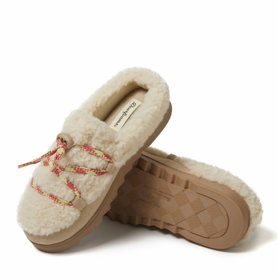 Women Dearfoams Clog & Scuff Slippers | Women'S Giselle Lace Up Teddy Clog