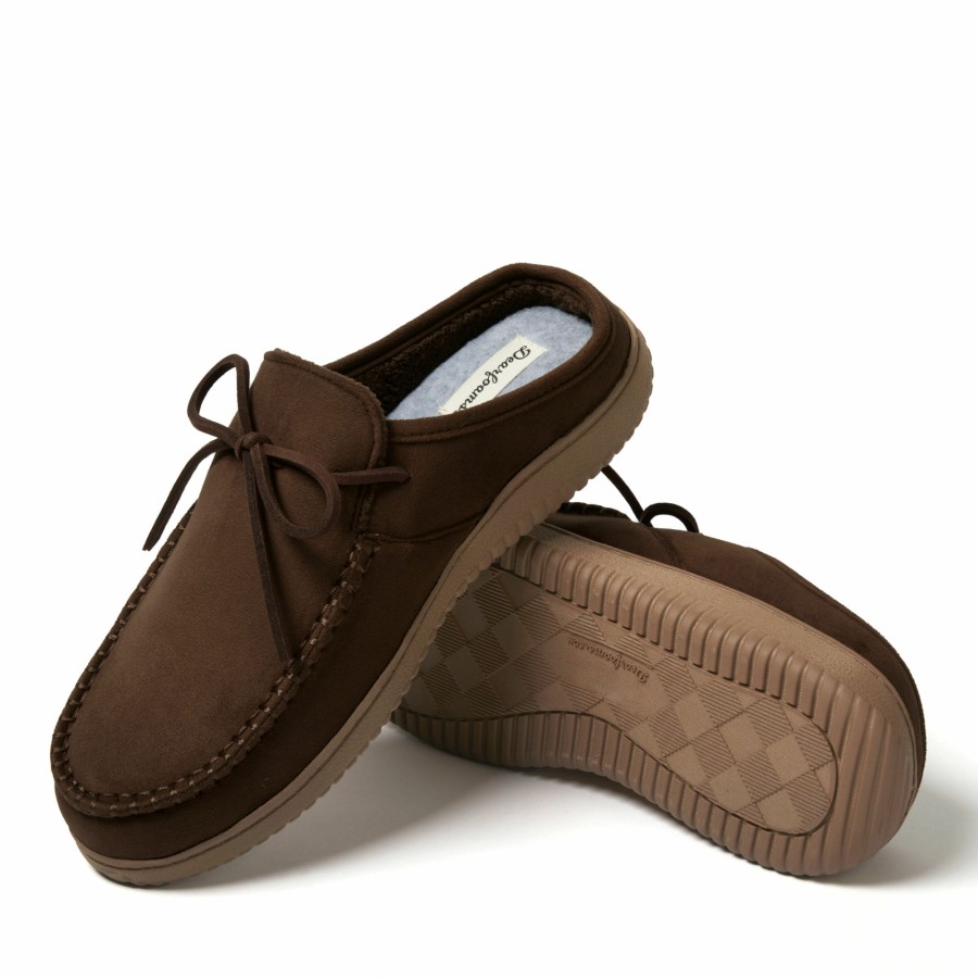 Men Dearfoams Moccasin Slippers | Men'S Fowler Moc Toe Clog With Tie