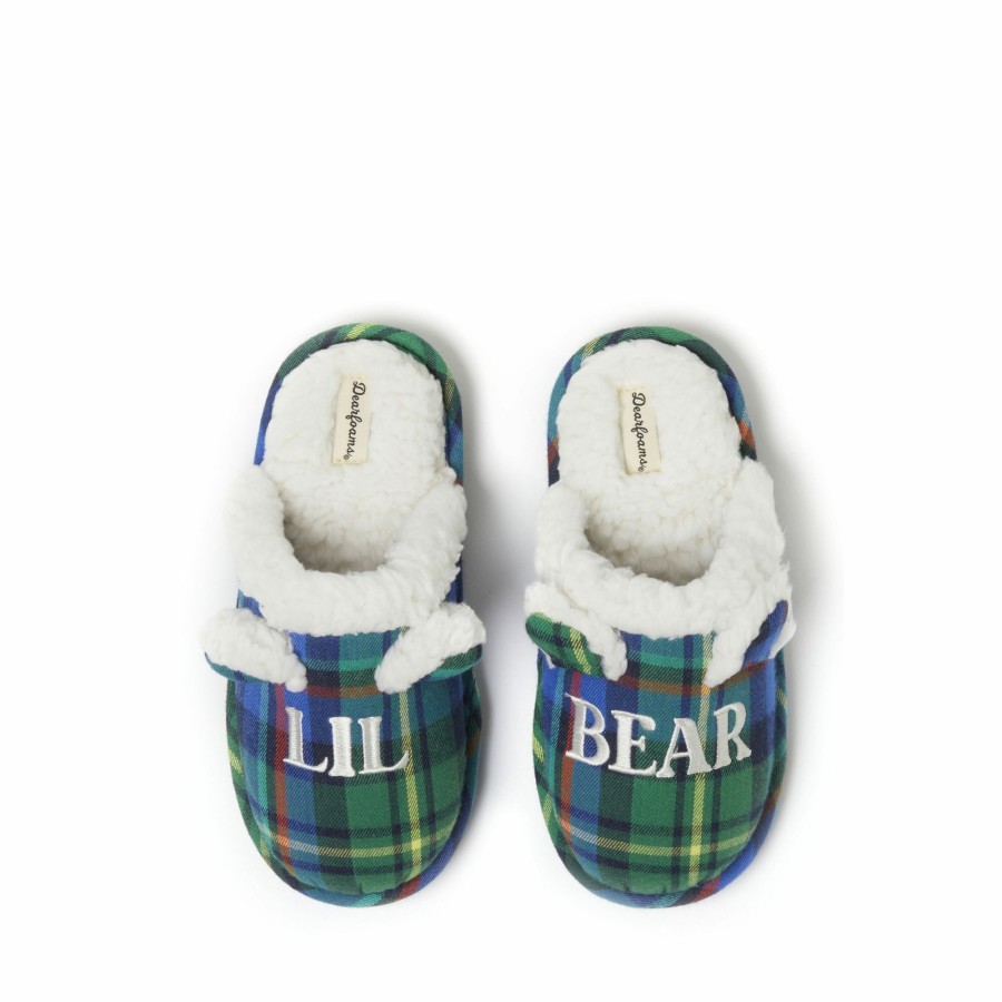 Kids Dearfoams Slippers | Kids Lil Bear Plaid Scuff