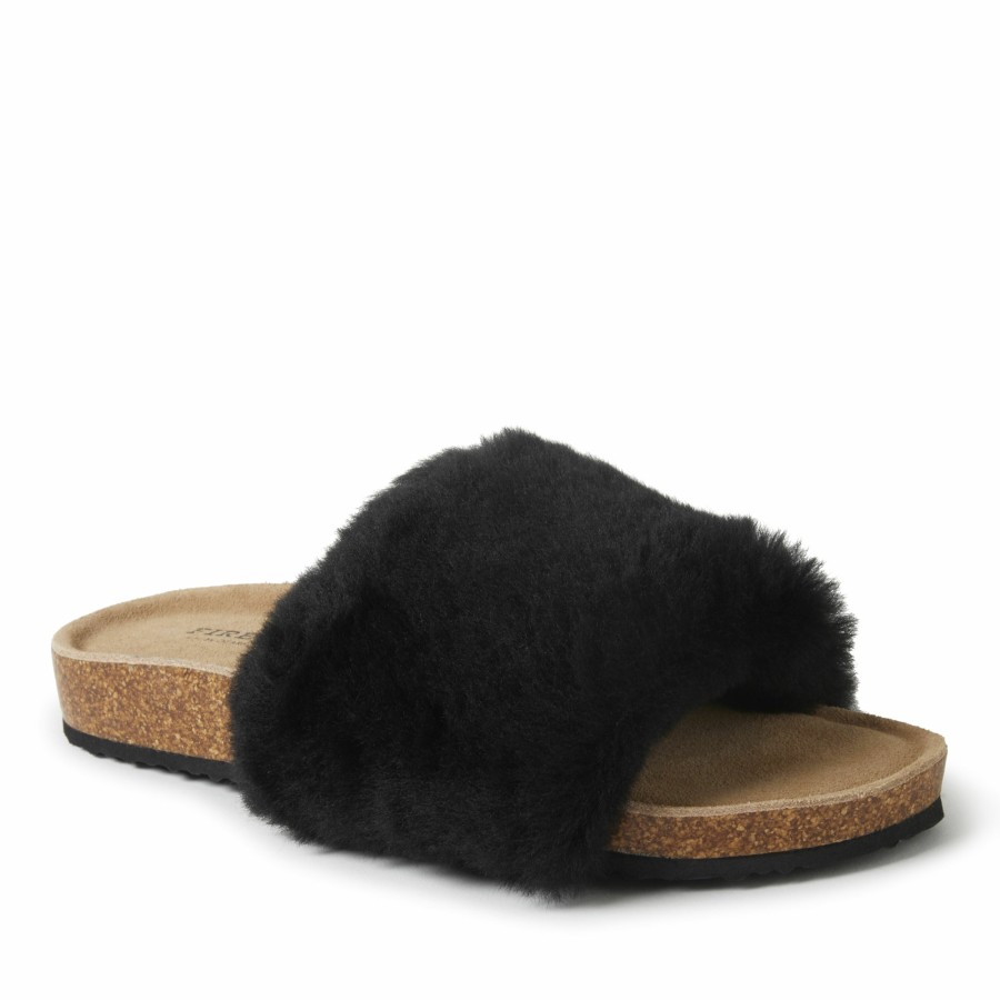 Women Dearfoams Slide & Flip Flop Slippers | Women'S Fireside By Dearfoams Canberra Cork Molded Footbed Shearling Slide