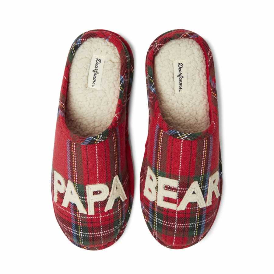 Men Dearfoams Clog & Scuff Slippers | Men'S Papa Bear Plaid Clog Slipper