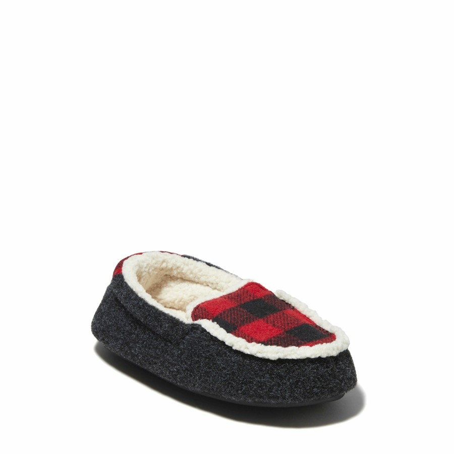 Kids Dearfoams Slippers | Kids Hunter Felted Microwool And Plaid Moccasin Slipper