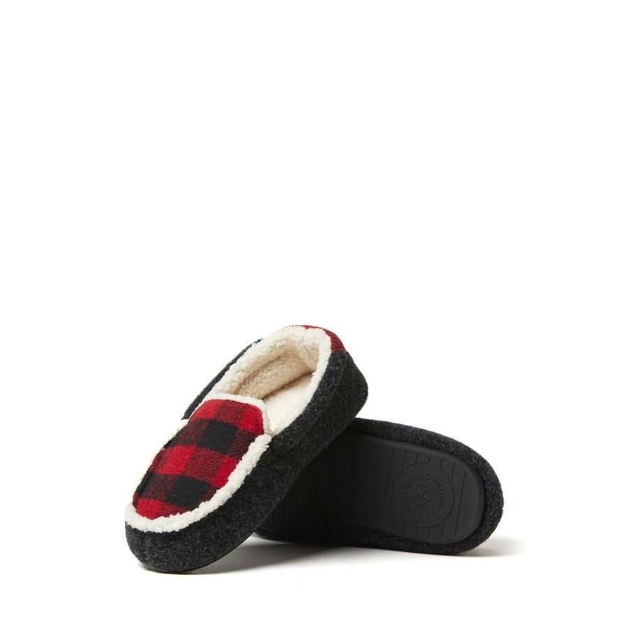 Kids Dearfoams Slippers | Kids Hunter Felted Microwool And Plaid Moccasin Slipper