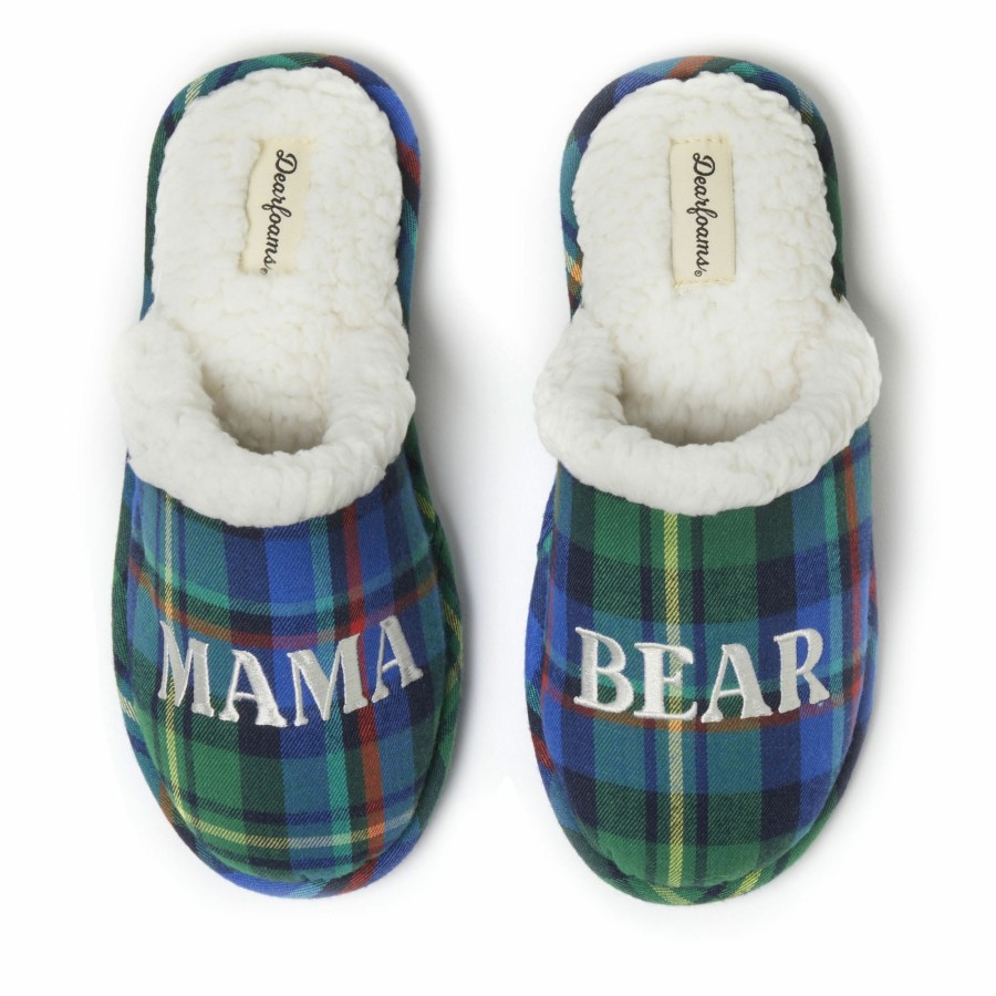 Women Dearfoams Clog & Scuff Slippers | Women'S Mama Bear Plaid Scuff