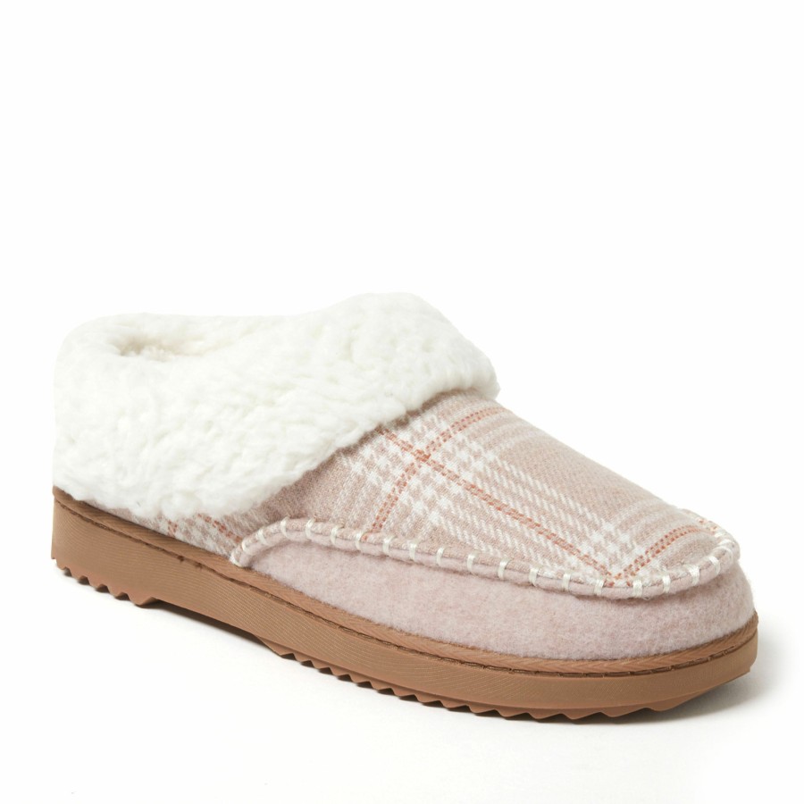 Women Dearfoams Clog & Scuff Slippers | Women'S Nyla Felted And Plaid Moc Toe Clog