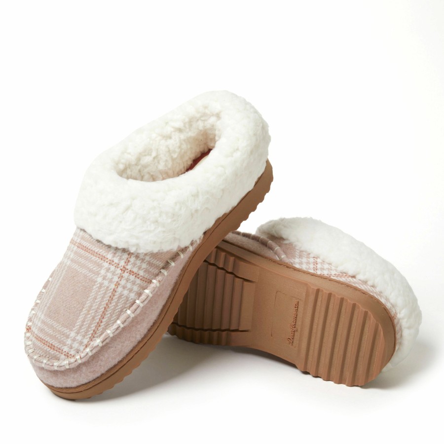 Women Dearfoams Clog & Scuff Slippers | Women'S Nyla Felted And Plaid Moc Toe Clog