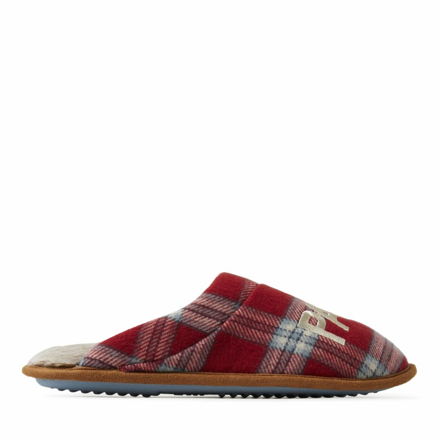 Men Dearfoams Clog & Scuff Slippers | Men'S Papa Bear Red Plaid Scuff Slippers