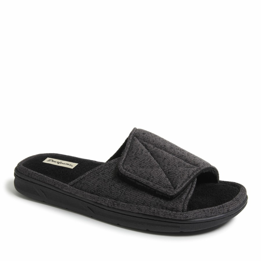 Men Dearfoams Slippers | Men'S Chase Marled Knit Adjustable Slide