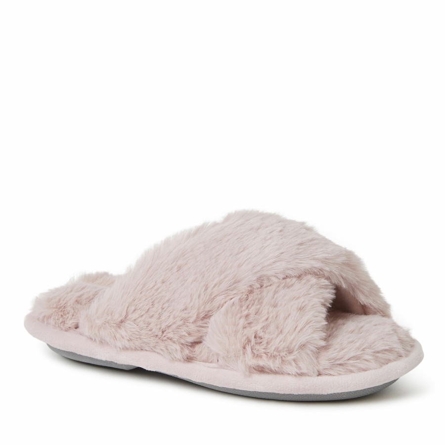 Kids Dearfoams Slippers | Kid'S Jess Furry Crossband Slide