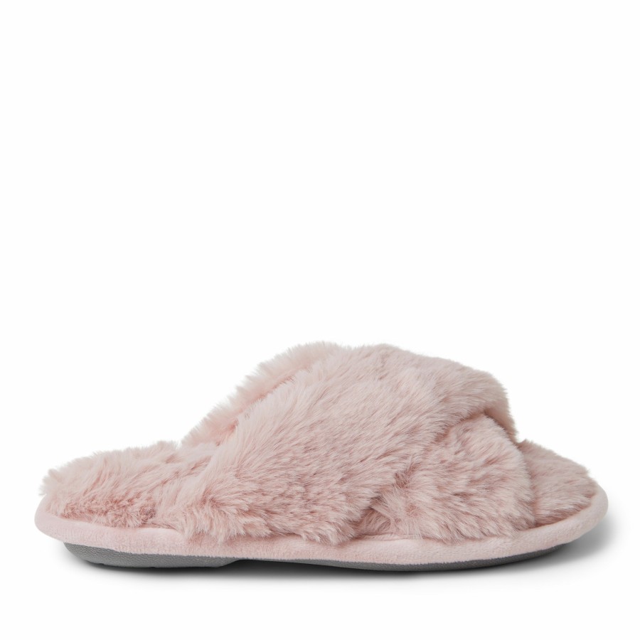 Kids Dearfoams Slippers | Kid'S Jess Furry Crossband Slide