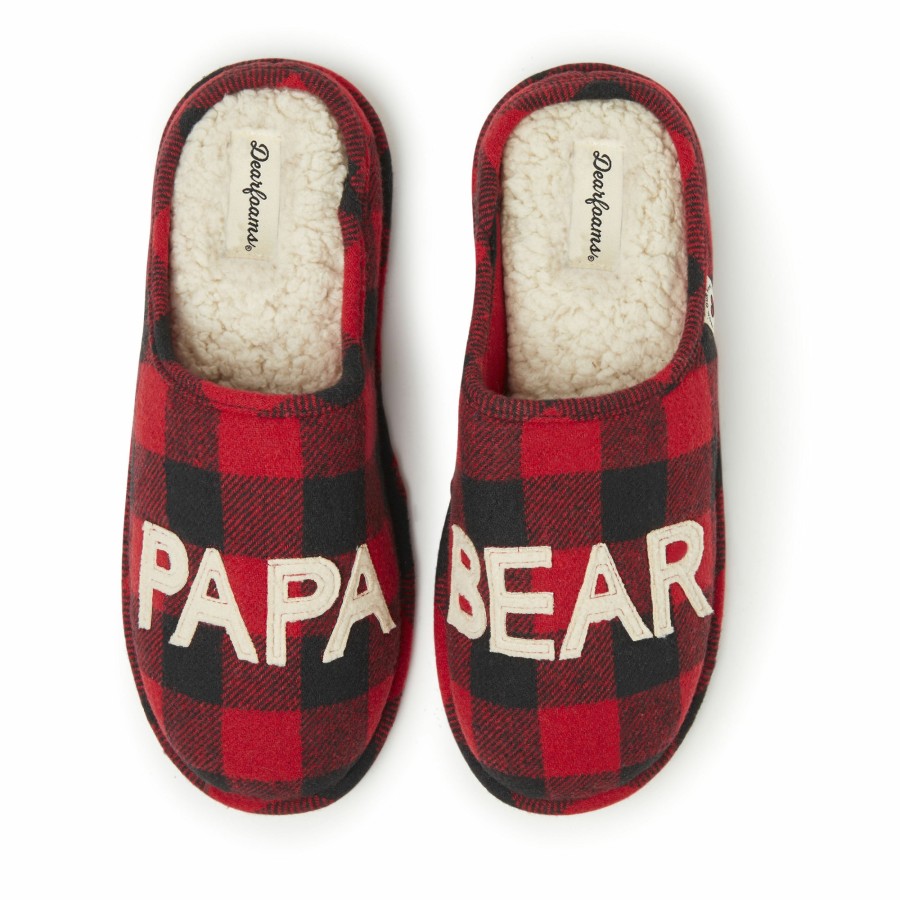 Men Dearfoams Slippers | Men'S Papa Bear Buffalo Check Clog Slipper