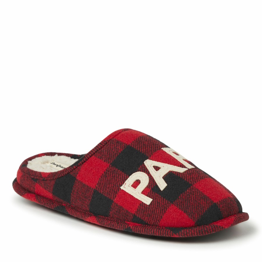 Men Dearfoams Slippers | Men'S Papa Bear Buffalo Check Clog Slipper