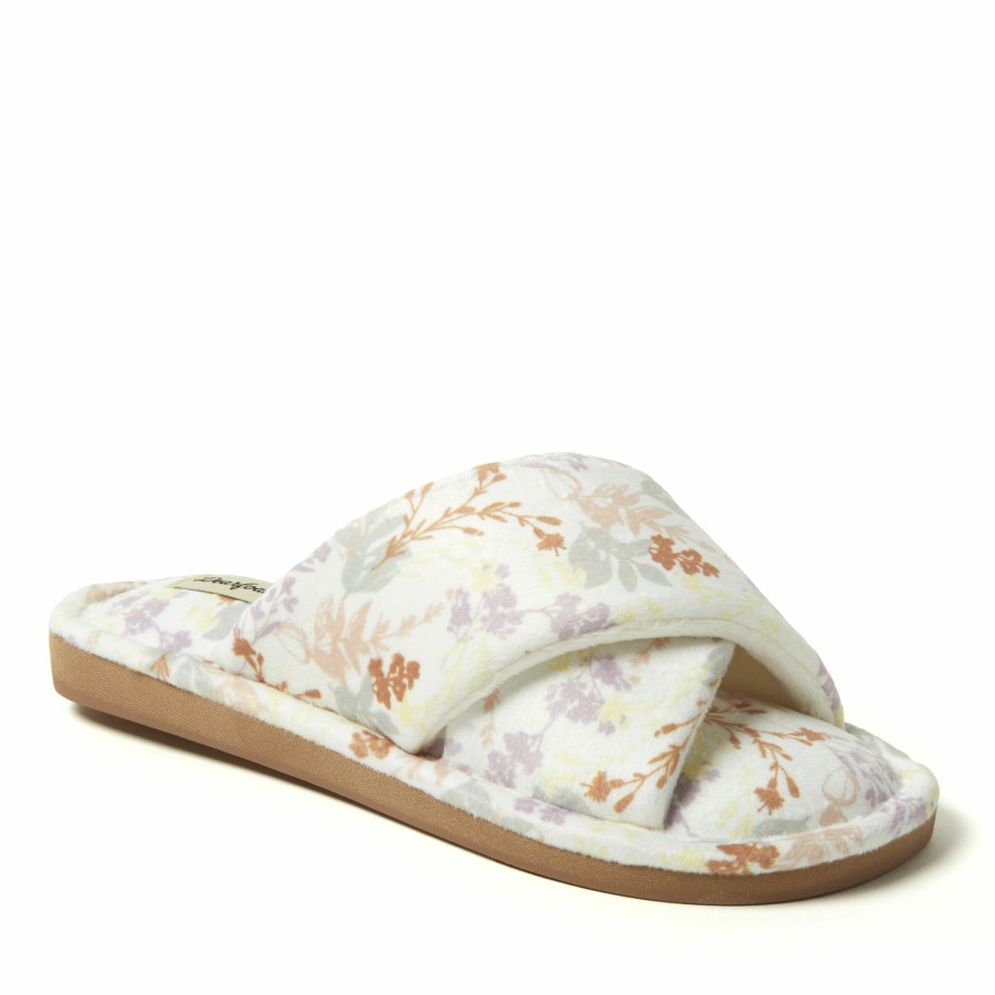 Women Dearfoams Slide & Flip Flop Slippers | Women'S Emberlynn Velour Crossband Slide