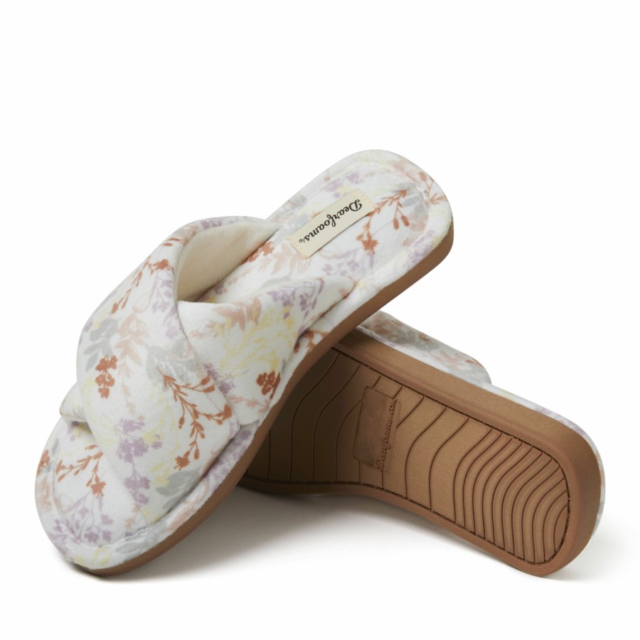 Women Dearfoams Slide & Flip Flop Slippers | Women'S Emberlynn Velour Crossband Slide