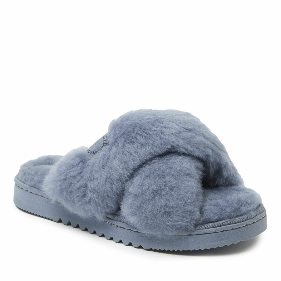 Women Dearfoams Sandals | Women'S Fireside By Dearfoams New Castle Genuine Shearling Cross Band Slide