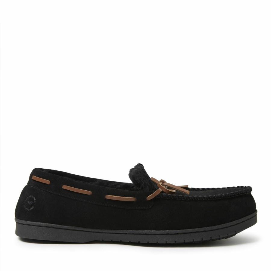 Men Dearfoams Moccasin Slippers | Men'S Hudson Genuine Suede Moccasin With Tie