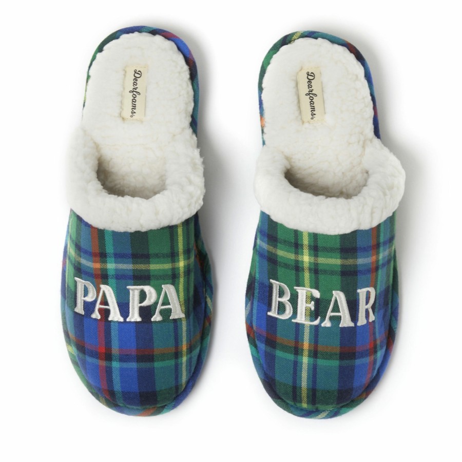 Men Dearfoams Clog & Scuff Slippers | Men'S Papa Bear Plaid Scuff