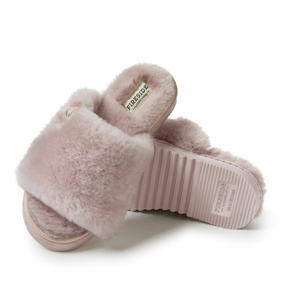 Women Dearfoams Slippers | Women'S Fireside By Dearfoams Cairns Genuine Shearling Slide Slipper With Metallic Suede Trim