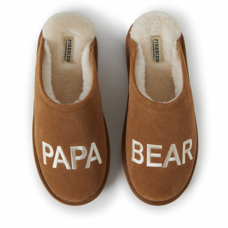 Men Dearfoams Clog & Scuff Slippers | Men'S Fireside By Dearfoams Papa Bear Genuine Shearling Scuff