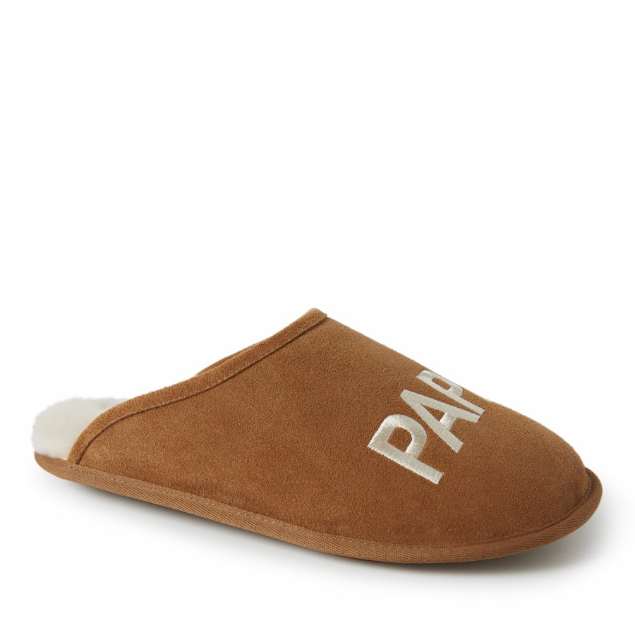 Men Dearfoams Clog & Scuff Slippers | Men'S Fireside By Dearfoams Papa Bear Genuine Shearling Scuff