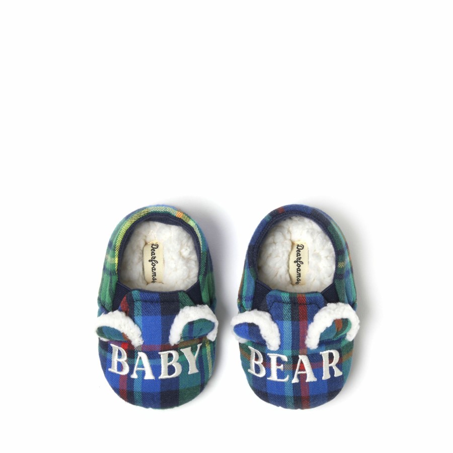 Kids Dearfoams Slippers | Baby Bear Plaid Closed Back