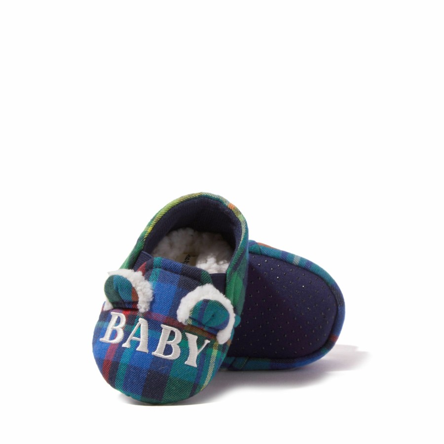 Kids Dearfoams Slippers | Baby Bear Plaid Closed Back