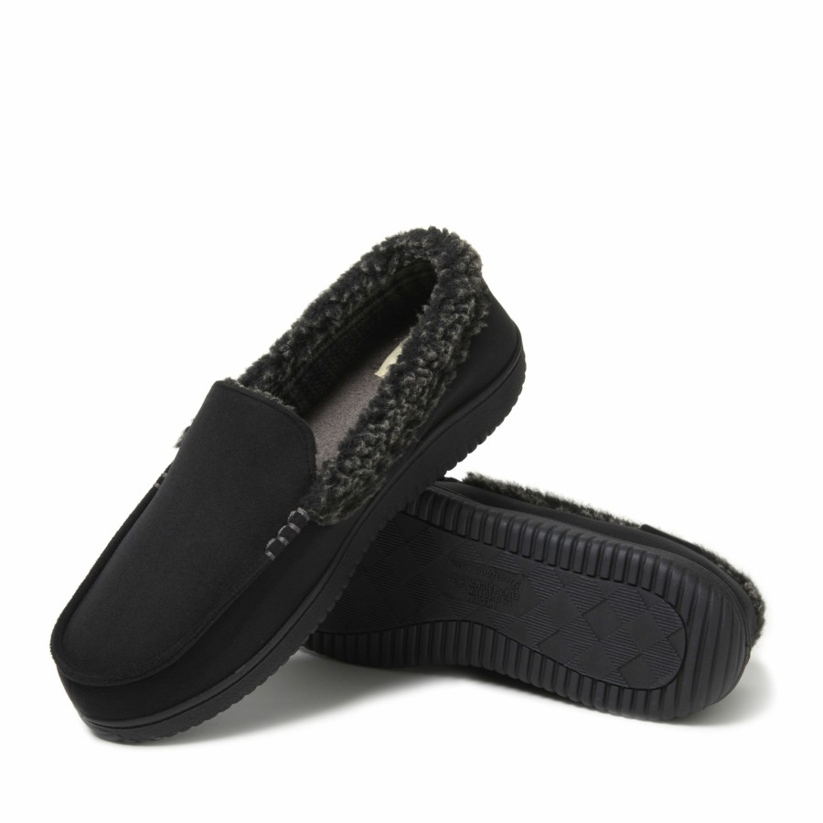 Men Dearfoams Moccasin Slippers | Men'S Alexander Microsuede Moccasin With Berber Casing