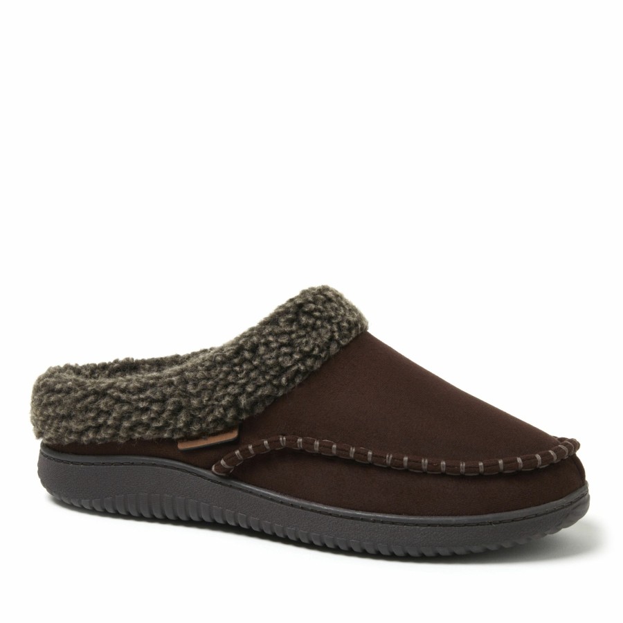 Men Dearfoams Clog & Scuff Slippers | Men'S Marshall Microsuede Moc Toe Clog With Berber Cuff