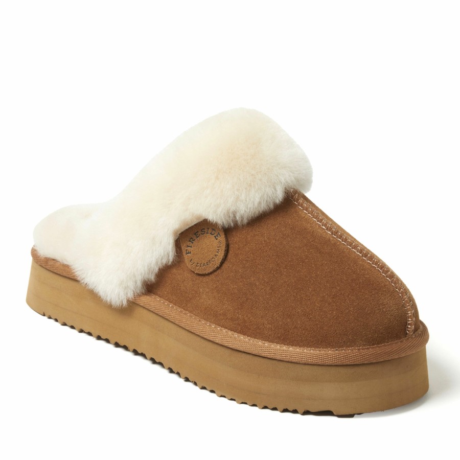 Women Dearfoams Clog & Scuff Slippers | Women'S Fireside By Dearfoams Melton Genuine Shearling Platform Scuff