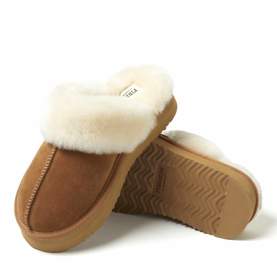 Women Dearfoams Clog & Scuff Slippers | Women'S Fireside By Dearfoams Melton Genuine Shearling Platform Scuff