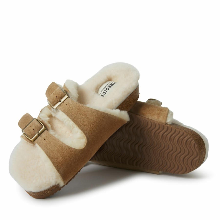 Women Dearfoams Slide & Flip Flop Slippers | Women'S Fireside By Dearfoams Tamworth Cork Molded Footbed Double Band Slide