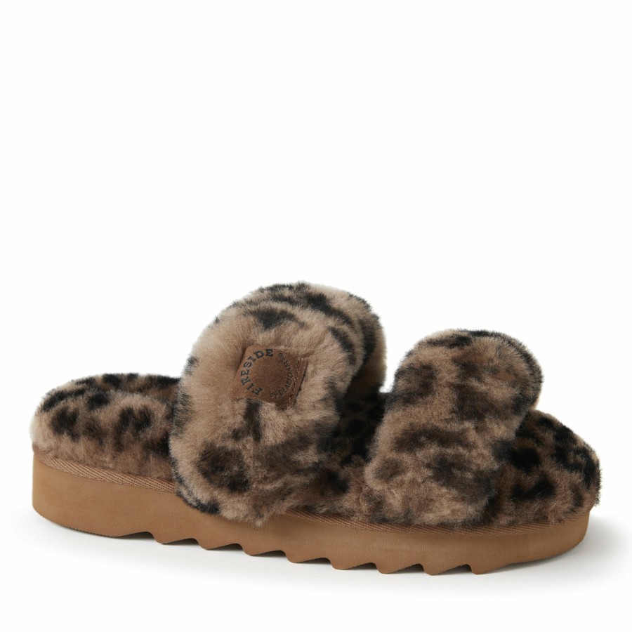 Women Dearfoams Slide & Flip Flop Slippers | Women'S Fireside By Dearfoams Benalla Shearling Double Band Slide On Sawtooth Outsole