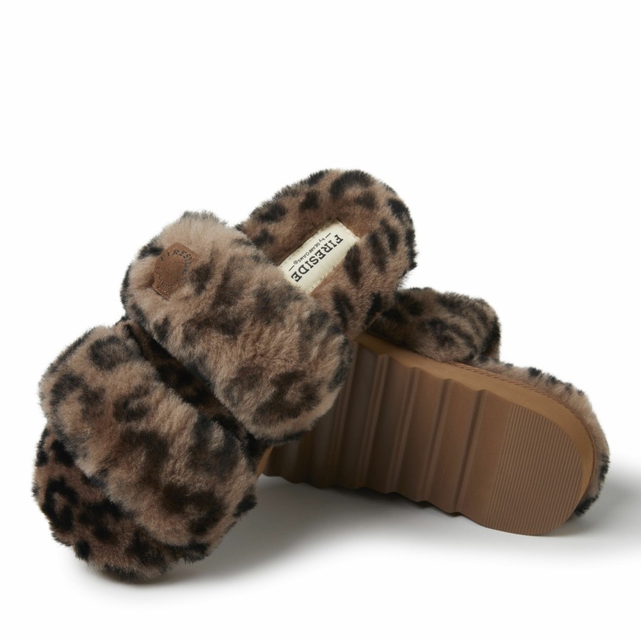 Women Dearfoams Slide & Flip Flop Slippers | Women'S Fireside By Dearfoams Benalla Shearling Double Band Slide On Sawtooth Outsole