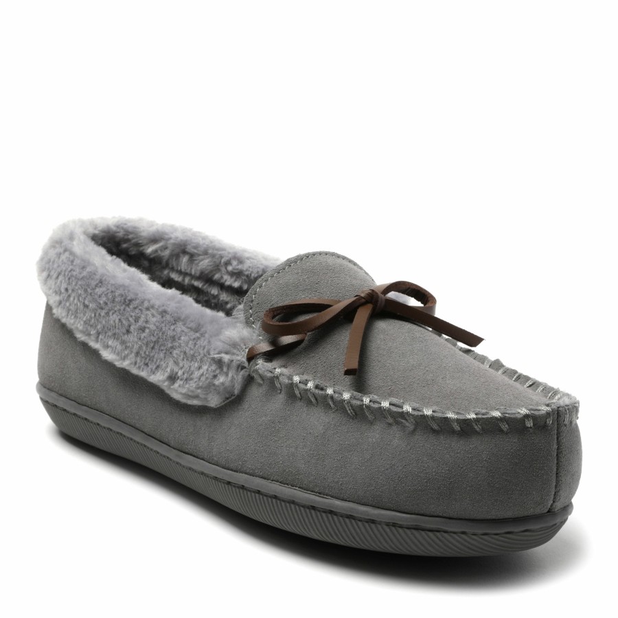 Women Dearfoams Moccasin Slippers | Women'S Bethany Genuine Suede Moccasin With Tie