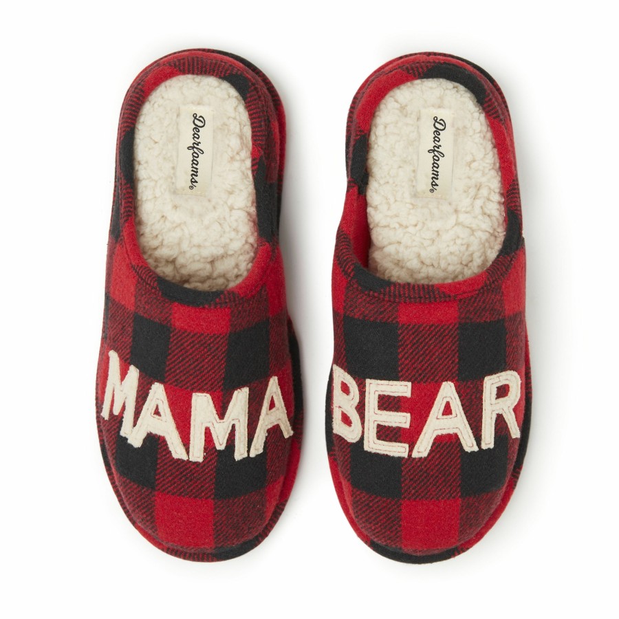 Women Dearfoams Clog & Scuff Slippers | Women'S Mama Bear Buffalo Check Clog Slipper