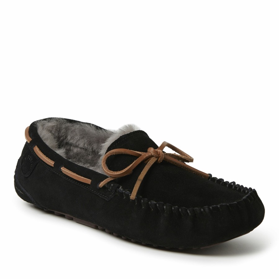 Men Dearfoams Extended Sizes | Men'S Fireside By Dearfoams Victor Genuine Shearling Moccasin Slipper With Tie