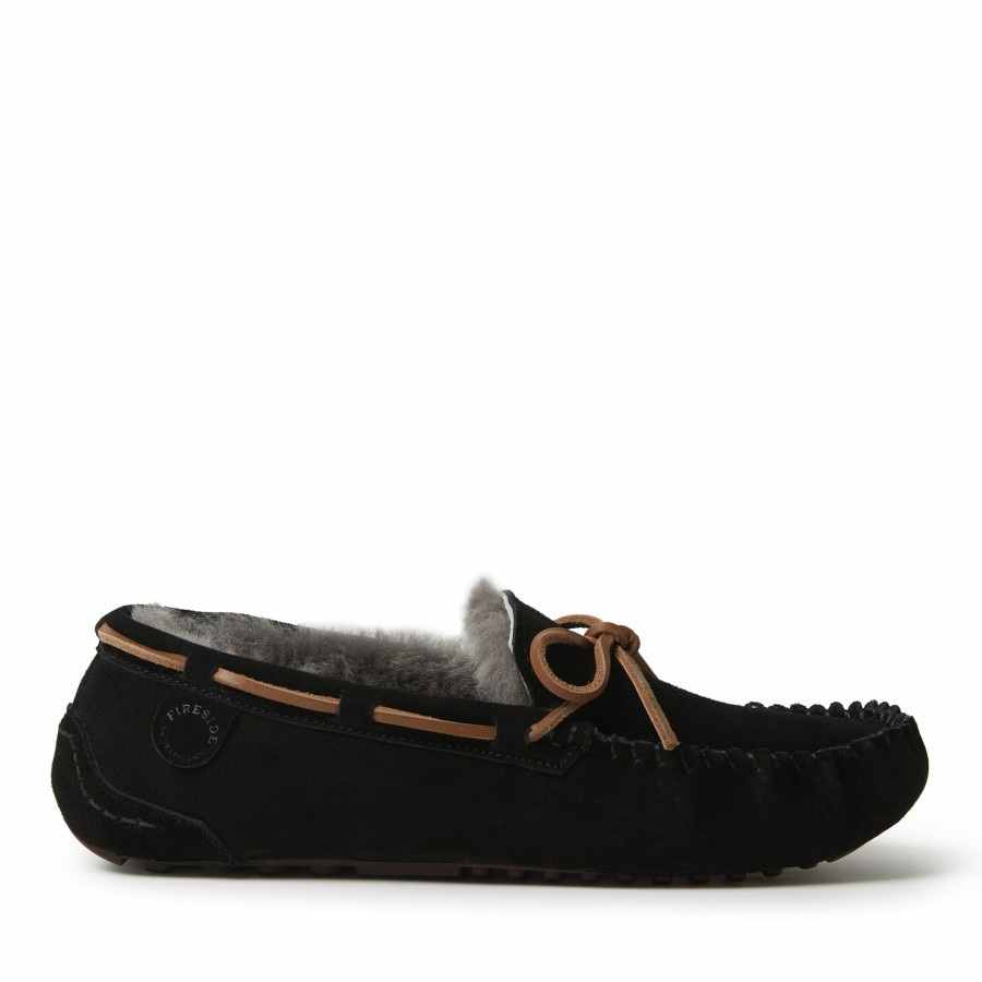 Men Dearfoams Extended Sizes | Men'S Fireside By Dearfoams Victor Genuine Shearling Moccasin Slipper With Tie